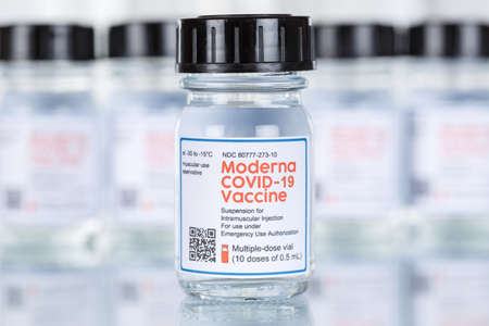 Stuttgart, Germany - March 19, 2021: Moderna Coronavirus Vaccine Corona Virus COVID-19 Covid vaccines copyspace copy space in Germany.のeditorial素材