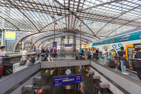 Berlin, Germany - August 20, 2020: Berlin main railway station Hauptbahnhof Hbf train modern architecture in Germany.のeditorial素材