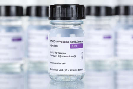 Stuttgart, Germany - March 19, 2021: AstraZeneca Coronavirus Vaccine Corona Virus COVID-19 Covid vaccines copyspace copy space in Germany.のeditorial素材