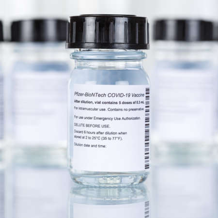 Stuttgart, Germany - March 19, 2021: Biontech Pfizer Coronavirus Vaccine Corona Virus COVID-19 Covid vaccines square in Germany.のeditorial素材