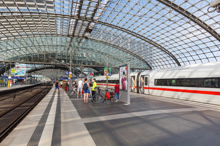 Berlin, Germany - August 20, 2020: ICE 4 high-speed train at Berlin main railway station Hauptbahnhof Hbf in Germany.のeditorial素材