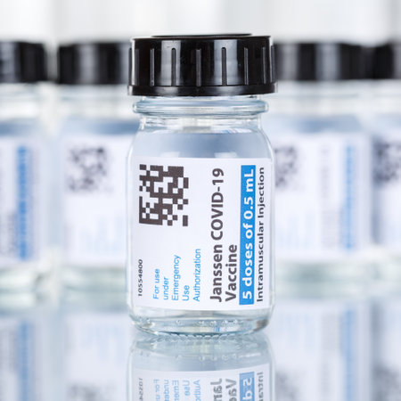 Stuttgart, Germany - March 19, 2021: Johnson & Johnson Coronavirus Vaccine Corona Virus COVID-19 Covid vaccines square in Germany.のeditorial素材