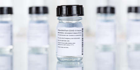 Stuttgart, Germany - March 19, 2021: Biontech Pfizer Coronavirus Vaccine Corona Virus COVID-19 Covid vaccines copyspace copy space banner in Germany.のeditorial素材