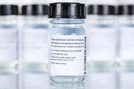 Stuttgart, Germany - March 19, 2021: Biontech Pfizer Coronavirus Vaccine Corona Virus COVID-19 Covid vaccines copyspace copy space in Germany.のeditorial素材