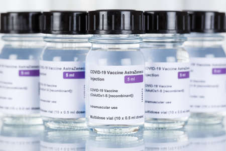 Stuttgart, Germany - March 19, 2021: AstraZeneca Coronavirus Vaccine Corona Virus COVID-19 Covid vaccines in Germany.のeditorial素材