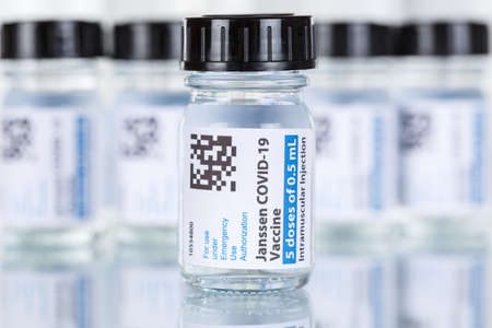 Stuttgart, Germany - March 19, 2021: Johnson & Johnson Coronavirus Vaccine Corona Virus COVID-19 Covid vaccines copyspace copy space in Germany.のeditorial素材