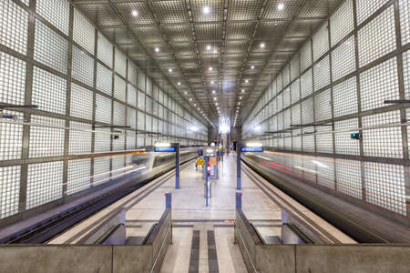 Leipzig, Germany - August 19, 2020: S-Bahn Leipzig City-Tunnel train railway station Wilhelm-Leuschner-Platz S Bahn in Germany.のeditorial素材