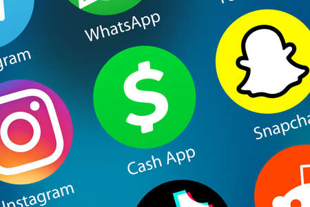 Stuttgart, Germany - April 5, 2021: Cash App logo money transfer pay paying icon mobile payment service on the internet background in Stuttgart, Germany.のeditorial素材