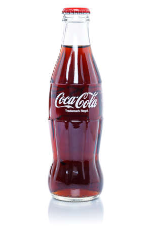 Stuttgart, Germany - August 24, 2021: Coca Cola Coca-Cola lemonade soft drink bottle isolated on a white background in Stuttgart, Germany.のeditorial素材