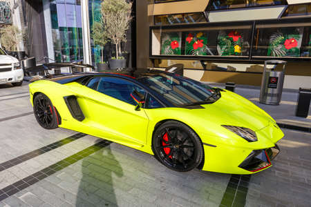 Dubai, United Arab Emirates - May 26, 2021: Lamborghini Aventador luxury car at Dubai Mall in Dubai, United Arab Emirates.のeditorial素材