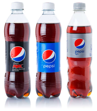 Stuttgart, Germany - August 24, 2021: Pepsi Cola lemonade soft drinks in plastic bottles isolated in Stuttgart, Germany.のeditorial素材