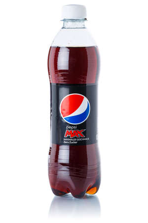Stuttgart, Germany - August 24, 2021: Pepsi Max Cola lemonade soft drink bottle isolated on a white background in Stuttgart, Germany.のeditorial素材