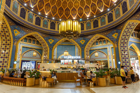 Dubai, United Arab Emirates - May 27, 2021: Ibn Battuta Mall Starbucks Coffee Luxury Shopping Center in Dubai, United Arab Emirates.のeditorial素材