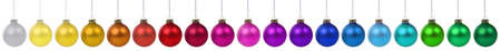 Christmas balls decoration banner colorful in a row isolated on a white backgroundの写真素材
