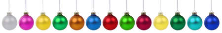 Christmas balls ball many baubles bauble decoration banner colorful in a row isolated on a white backgroundの写真素材
