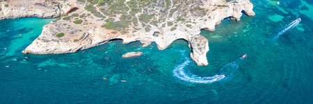 Portugal Algarve beach Praia da Marinha sea ocean panorama drone view aerial photo from above waterの写真素材