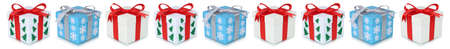 Christmas gifts gift box present many presents in a row isolated on a white backgroundの写真素材
