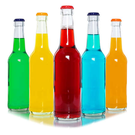 Drinks lemonade cola drink soft drinks in bottles isolated on a white backgroundの写真素材