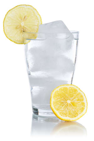 Water lemonade soft drink drink in a glass isolated on a white backgroundの写真素材