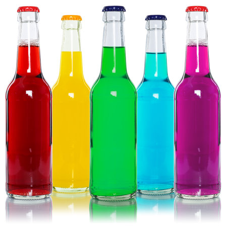 Drinks lemonade cola drink soft drinks in bottles isolated on a white backgroundの写真素材