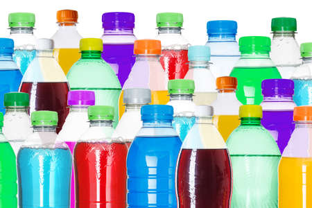 Drinks lemonade cola drink soft drinks in bottles background bottle isolated on whiteの写真素材
