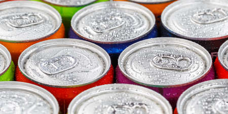 Drinks lemonade cola drink soft drinks in cans panorama can