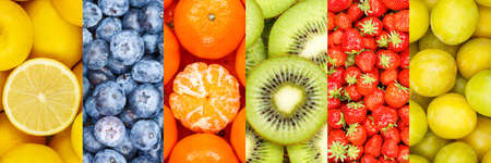 Collection of fruits fruit collage background with strawberries strawberry lemon berries berry vitaminsの写真素材