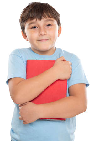 Young student child kid little boy isolated on a white background portrait formatの写真素材
