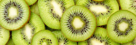 Kiwi fruit kiwis fruits background panorama from above freshの写真素材