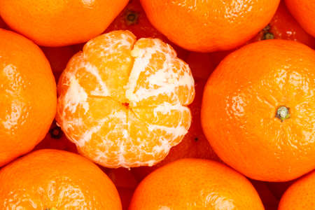 Mandarin tangerine clementine fruits mandarins tangerines clementines fruit background from above top viewの写真素材