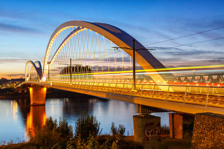Beatus Rhenanus Bridge for trams over Rhine River between Kehl and Strasbourg Germany France transportの写真素材