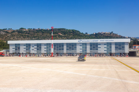 Kefalonia, Greece - September 20, 2020: Terminal of Kefalonia airport (EFL) in Greece.のeditorial素材
