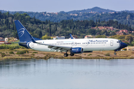 Corfu, Greece - September 19, 2020: Blue Panorama Airlines Boeing 737-800 airplane at Corfu airport (CFU) in Greece.のeditorial素材