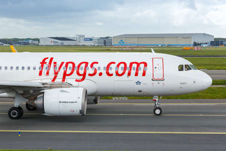 Amsterdam, Netherlands - May 21, 2021: Pegasus Airlines Airbus A320neo airplane at Amsterdam Schiphol airport (AMS) in the Netherlands.のeditorial素材