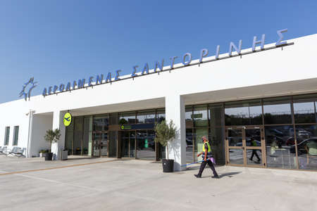 Santorini, Greece - August 4, 2021: Santorini airport (JTR) Terminal building in Greece.のeditorial素材