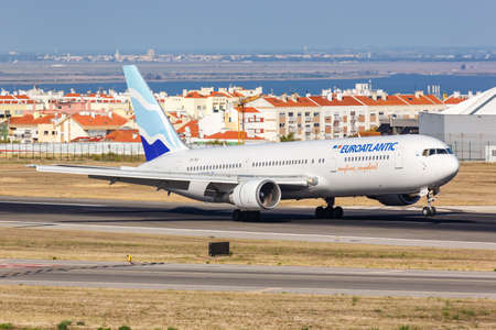 Lisbon, Portugal - September 24, 2021: EuroAtlantic Airways Boeing 767-300ER airplane at Lisbon airport (LIS) in Portugal.のeditorial素材