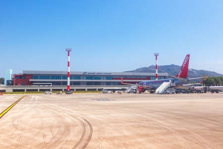 Zakynthos, Greece - September 20, 2020: Jet2 Boeing 737-800 airplane and Terminal of Zakynthos airport (ZTH) in Greece.のeditorial素材