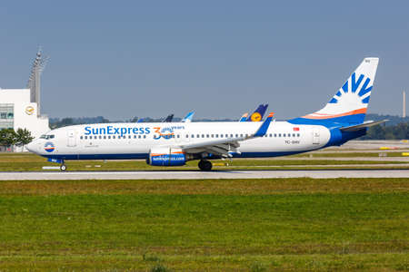 Munich, Germany - September 9, 2021: SunExpress Boeing 737-800 airplane at Munich airport (MUC) in Germany.のeditorial素材