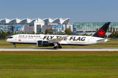 Munich, Germany - September 9, 2021: Air Canada Boeing 787-9 Dreamliner airplane with the Fly The Flag special livery at Munich airport (MUC) in Germany.のeditorial素材