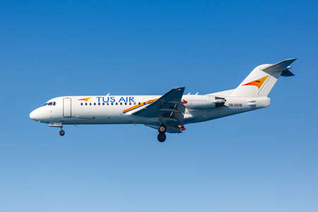 Heraklion, Greece - September 16, 2018: Tus Air Fokker 70 airplane at Heraklion airport (HER) in Greece.のeditorial素材