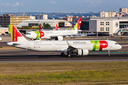 Lisbon, Portugal - September 24, 2021: TAP Air Portugal Airbus A321neo airplane at Lisbon airport (LIS) in Portugal.のeditorial素材