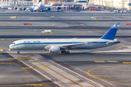 Dubai, United Arab Emirates - May 27, 2021: El Al Israel Airlines Boeing 787-9 Dreamliner airplane in the retro livery at Dubai airport (DXB) in the United Arab Emirates.のeditorial素材