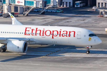 Dubai, United Arab Emirates - May 27, 2021: Ethiopian Airlines Airbus A350-900 airplane at Dubai airport (DXB) in the United Arab Emirates.のeditorial素材