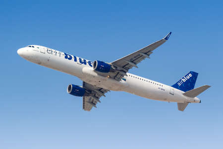 Dubai, United Arab Emirates - May 22, 2021: AirBlue Airbus A321 airplane at Dubai airport (DXB) in the United Arab Emirates.のeditorial素材