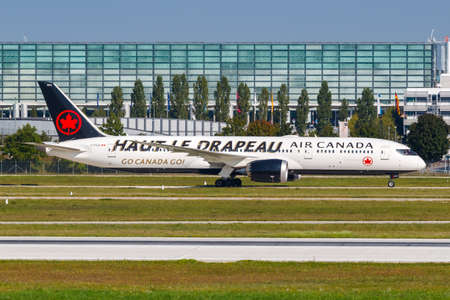 Munich, Germany - September 9, 2021: Air Canada Boeing 787-9 Dreamliner airplane with the Fly The Flag special livery at Munich airport (MUC) in Germany.のeditorial素材