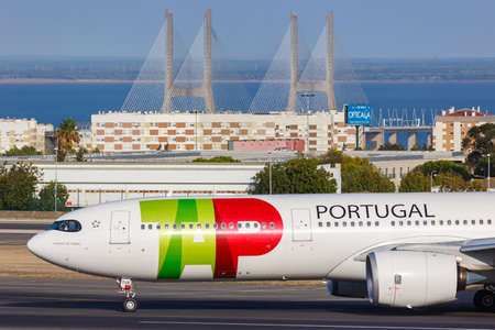 Lisbon, Portugal - September 24, 2021: TAP Air Portugal Airbus A330-900neo airplane at Lisbon airport (LIS) in Portugal.のeditorial素材
