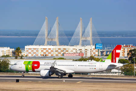 Lisbon, Portugal - September 24, 2021: TAP Air Portugal Airbus A321neo airplane at Lisbon airport (LIS) in Portugal.のeditorial素材