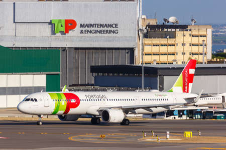 Lisbon, Portugal - September 24, 2021: TAP Air Portugal Airbus A321neo airplane at Lisbon airport (LIS) in Portugal.のeditorial素材