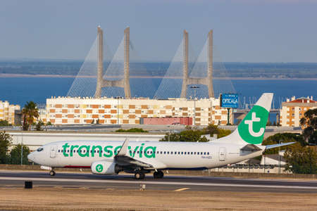 Lisbon, Portugal - September 24, 2021: Transavia Boeing 737-800 airplane at Lisbon airport (LIS) in Portugal.のeditorial素材