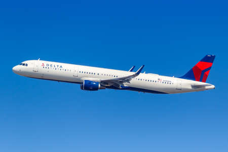 New York, United States - March 1, 2020: Delta Air Lines Airbus A321 airplane at New York JFK airport in the United States.のeditorial素材